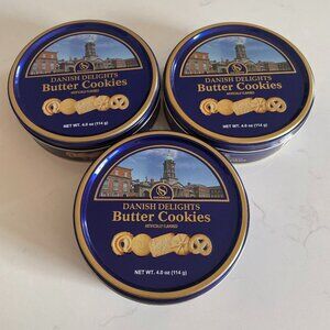3 Danish Style Butter Cookie Tins 4 oz Empty EUC